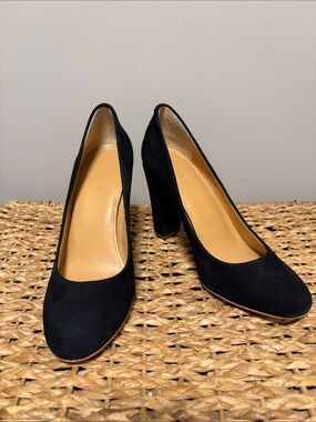 J. Crew Black Suede Block Heel Pumps